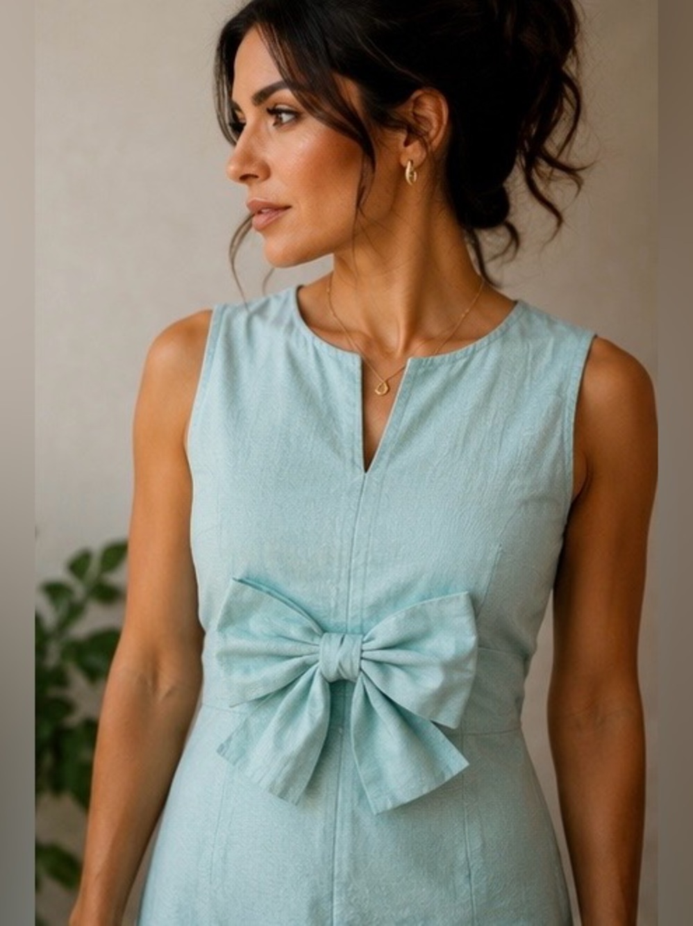 Sara Campbell Aqua Bow Sheath Dress Size 10 Made in USA - Picture 3 of 13